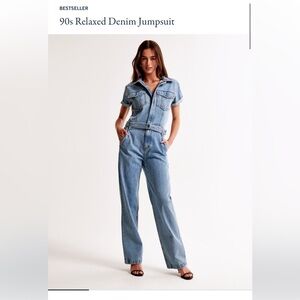 NWT Abercrombie 90s Relaxed Denim Jumpsuit in Medium Wash